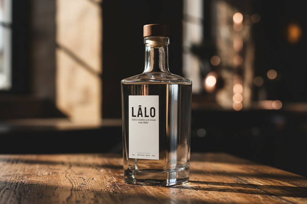 create an image of Lalo Tequila high proof
