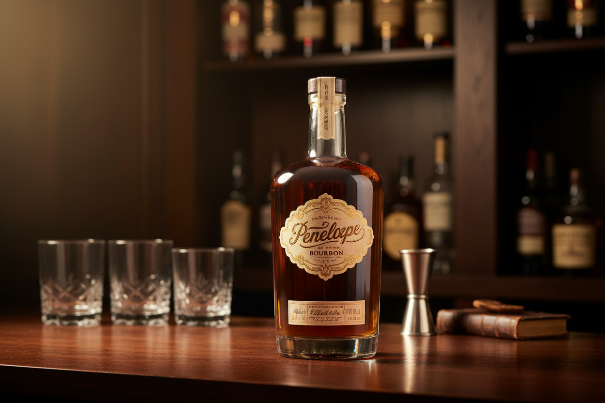 create an image of Penelope Bourbon with an image of the bottle