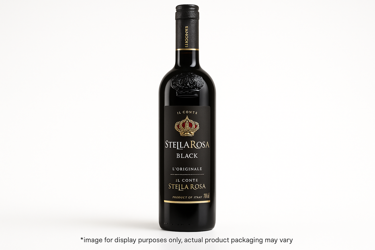add an image of Stella Rosa Black Wine in a 750ML bottle  with *image for display purposes only, actual product packaging may vary at the bottom of the image