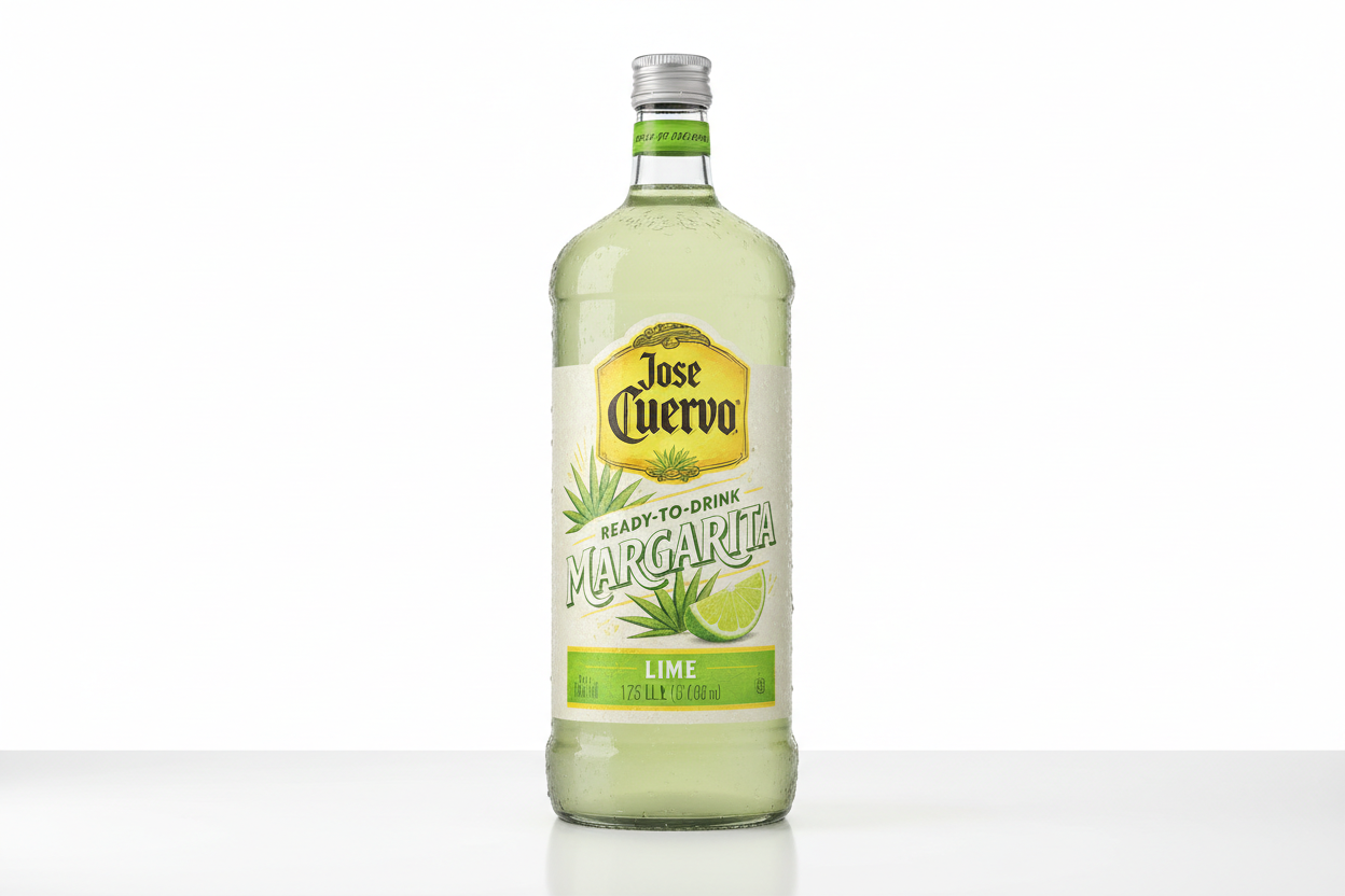 create an image of Jose Cuervo ready to drink margarita lime in a 1.75Liter bottle