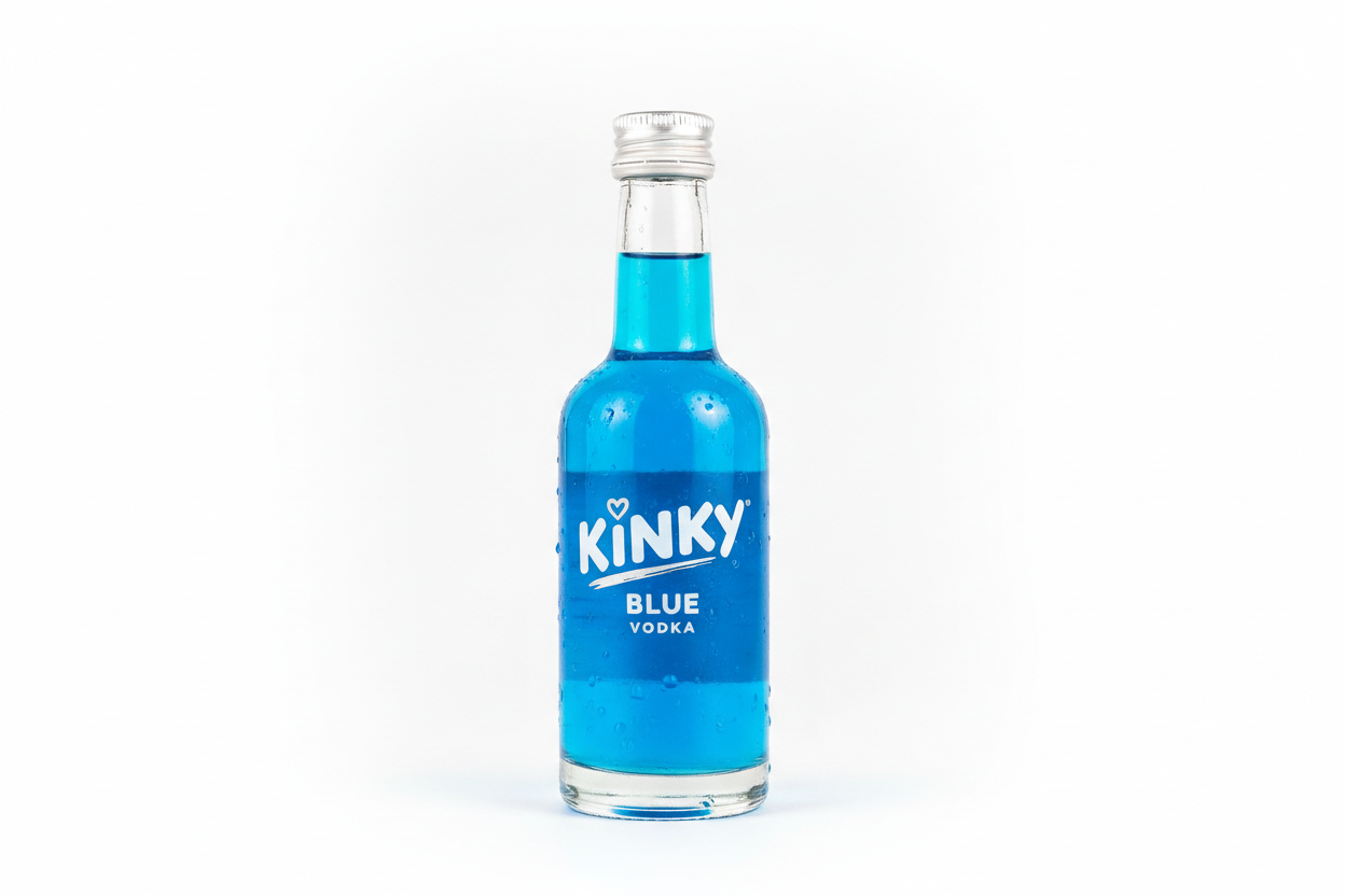Create an image of Kinky Blue Vodka in a 50 ML bottle