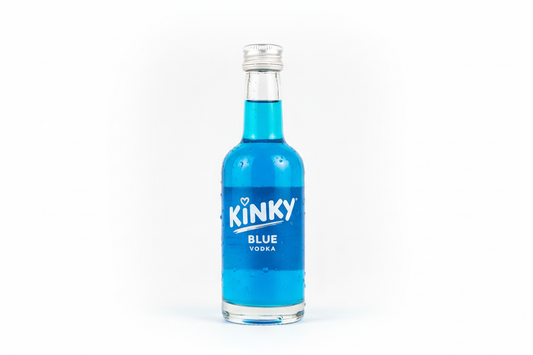 Create an image of Kinky Blue Vodka in a 50 ML bottle