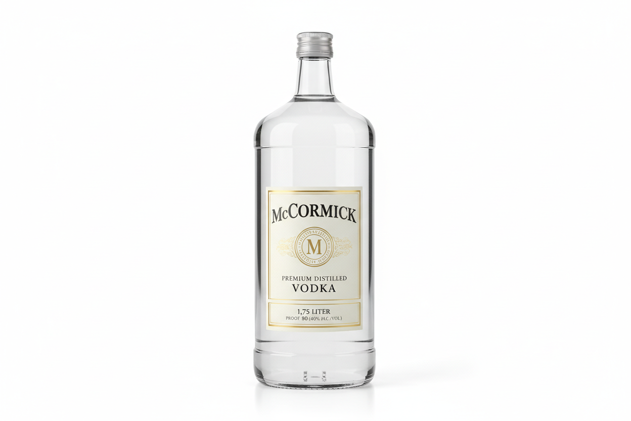 create an image of McCormick Vodka in a 1.75 Liter bottle