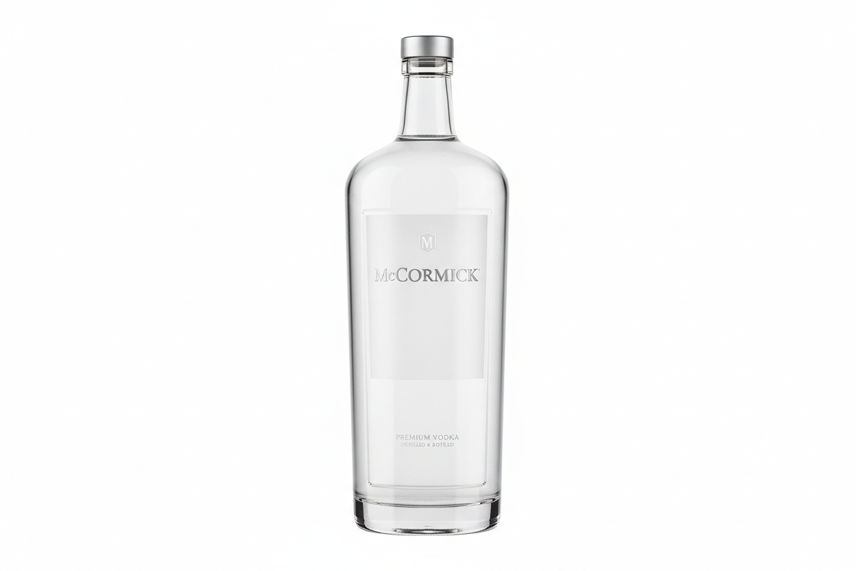 create an image of McCormick Vodka in a 1 Liter glass bottle