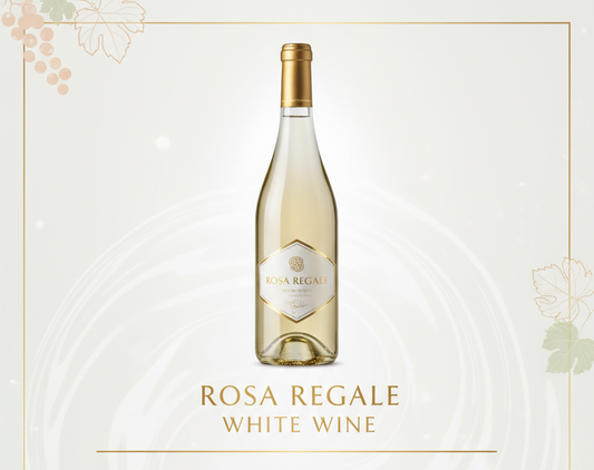 create an info graphic for Rosa Regale White Wine and add an image of the bottle