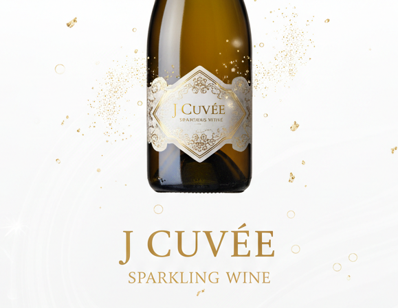 create an infographic for J Cuvee Sparkling Wine and add an image of the bottle