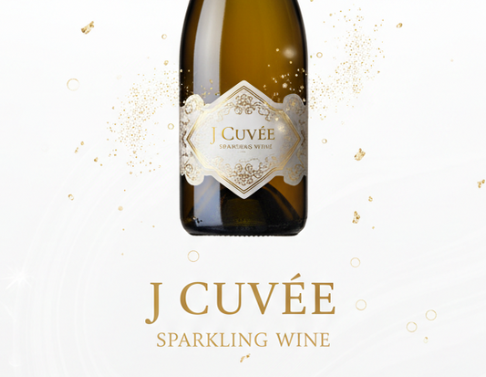create an infographic for J Cuvee Sparkling Wine and add an image of the bottle
