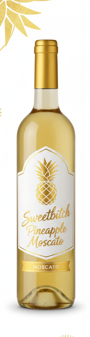 Create an infographic for Sweetbitch Pineapple Moscato and add an image of the bottle