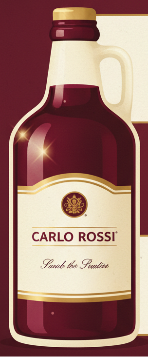 create an infographic of Carlo Rossi Burgundy and add an image of the bottle
