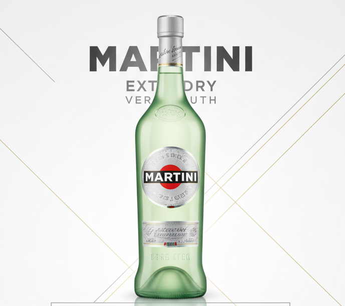 create an infographic of Martini Extra Dry Vermouth and add an image of the bottle